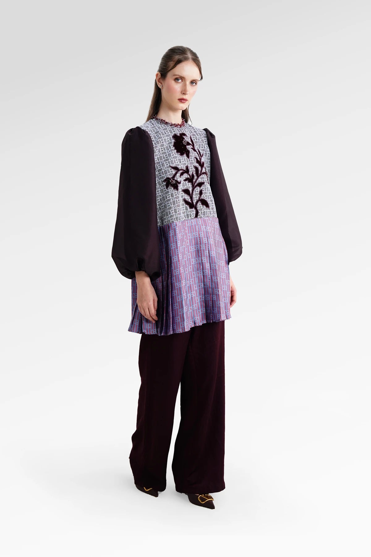The Monogram Pleated Tunic - Maroon Blue