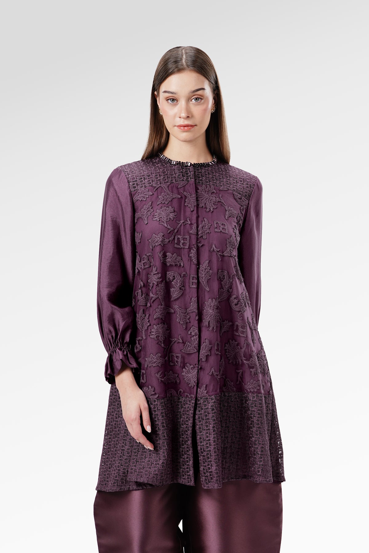 The Regal Lace Tunic - Burgundy – Benang Jarum