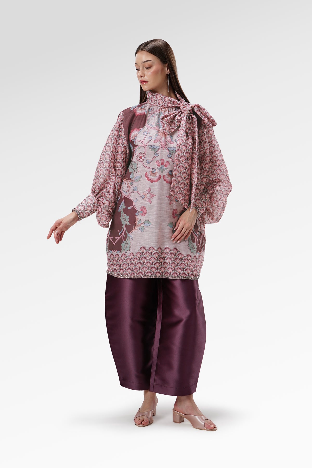 The Regal Loose Bow Blouse - Burgundy