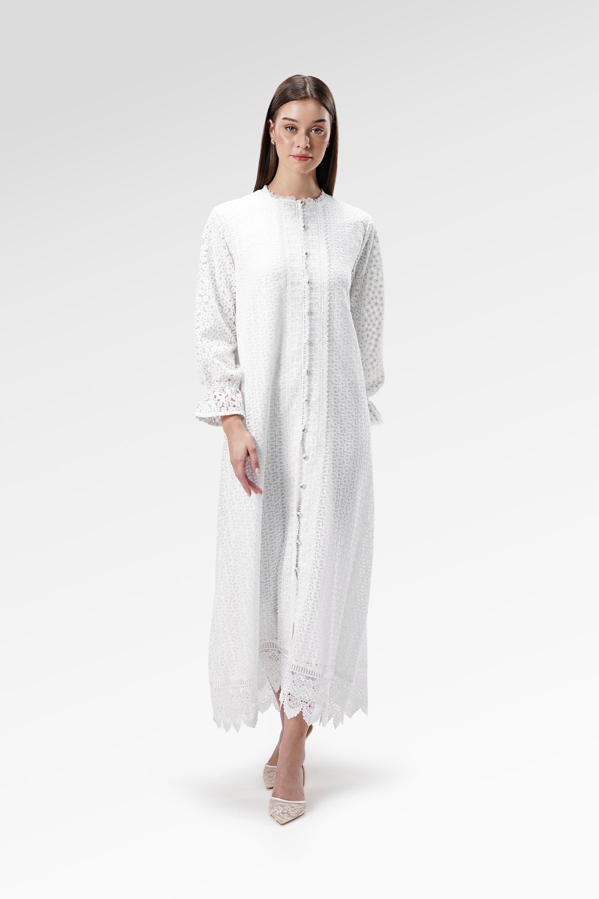 The Regal Poet Lace Dress - White