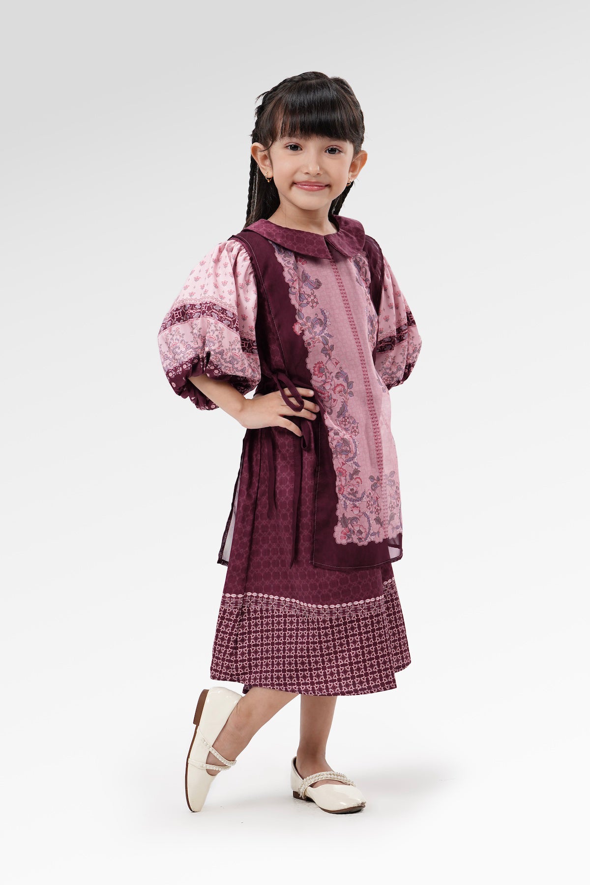 The Regal Puff Kids Dress - Burgundy