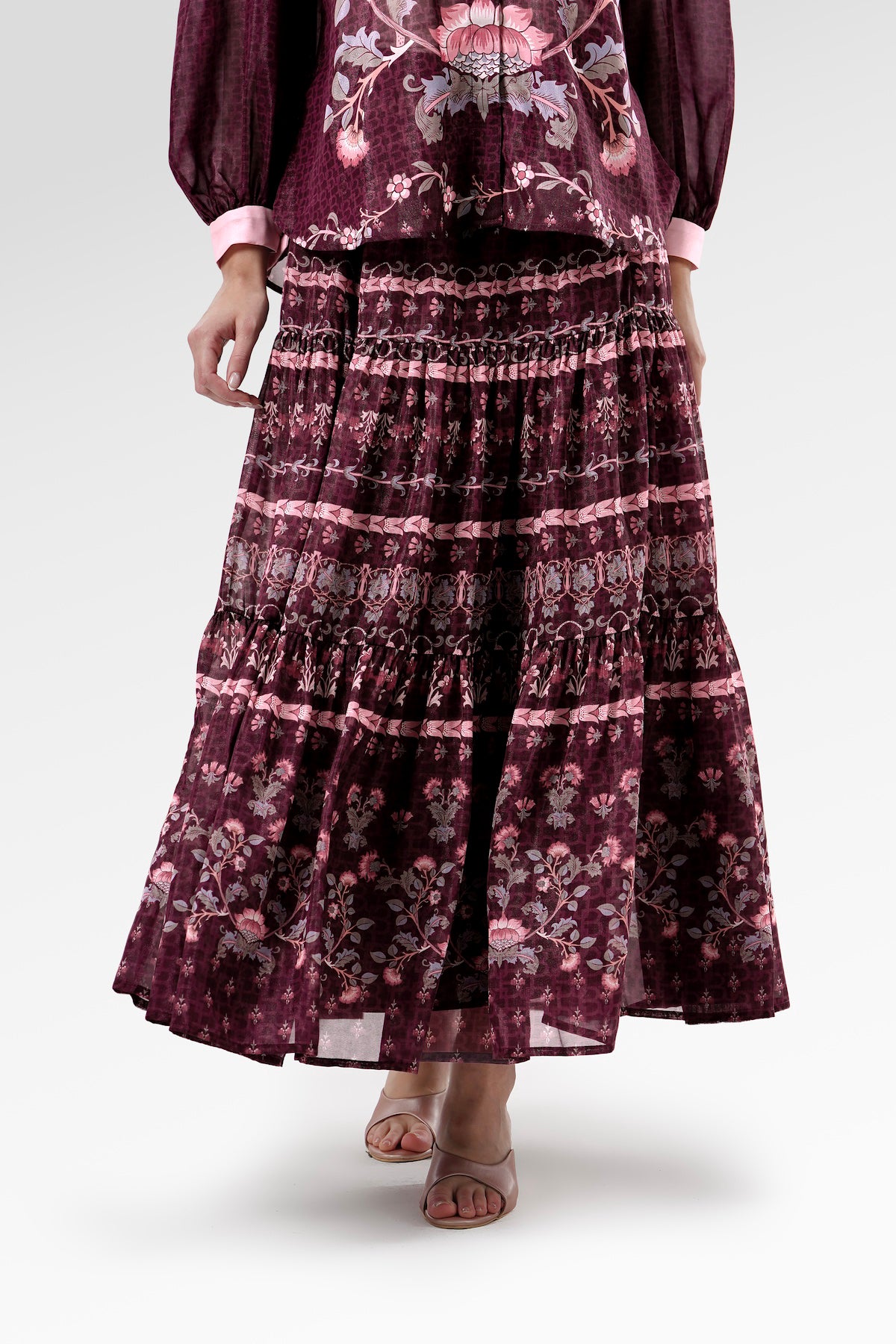 The Regal Tiered Skirt - Burgundy