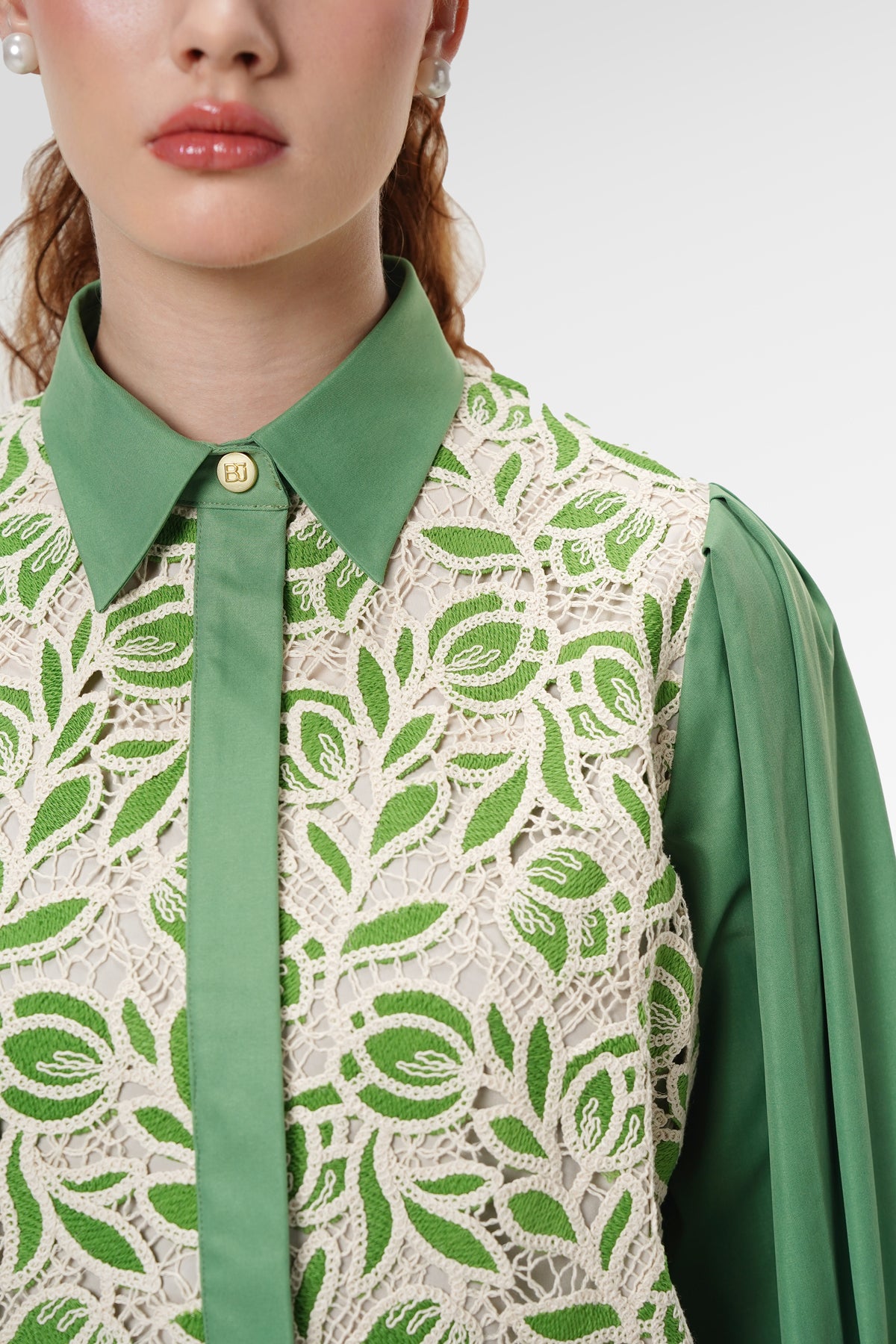 Veline Back Pleated Shirt - Green