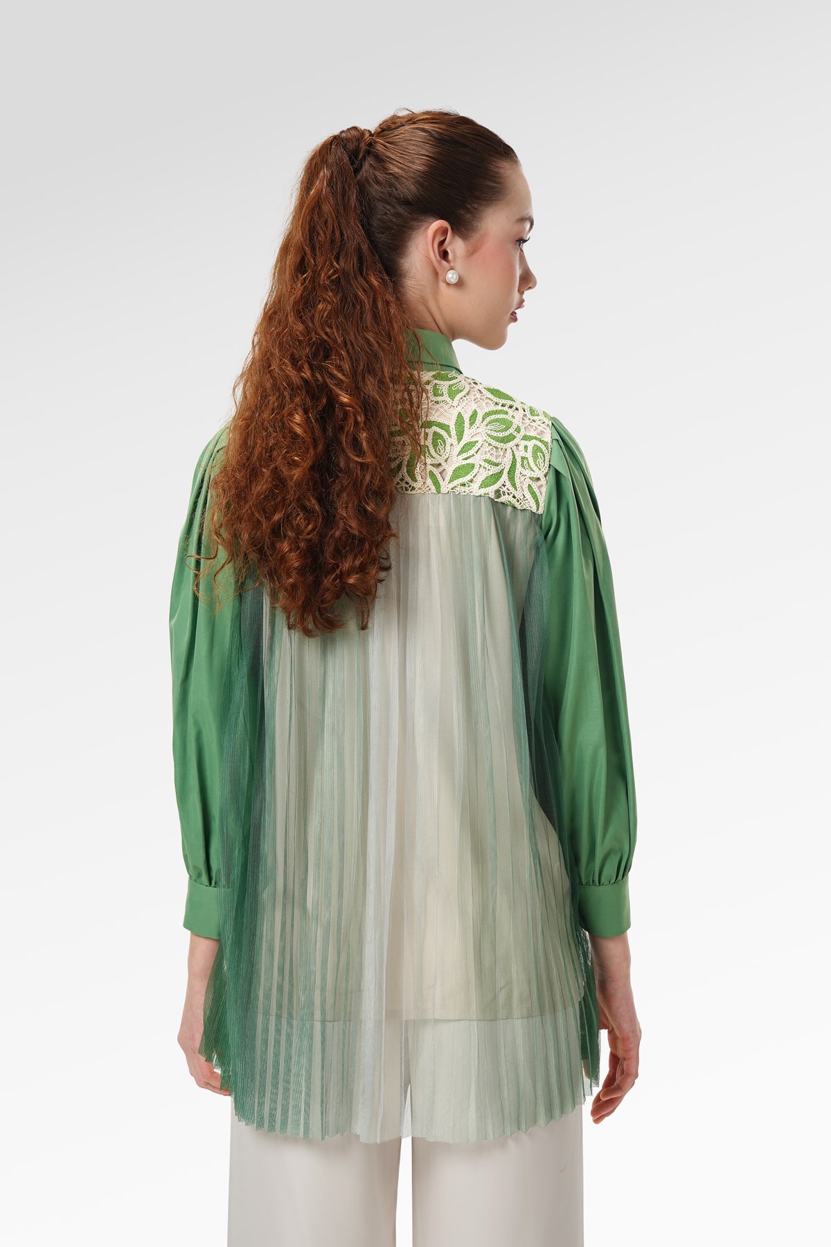 Veline Back Pleated Shirt - Green