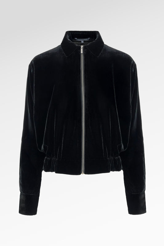 Velvet Zip Up Jacket - Black