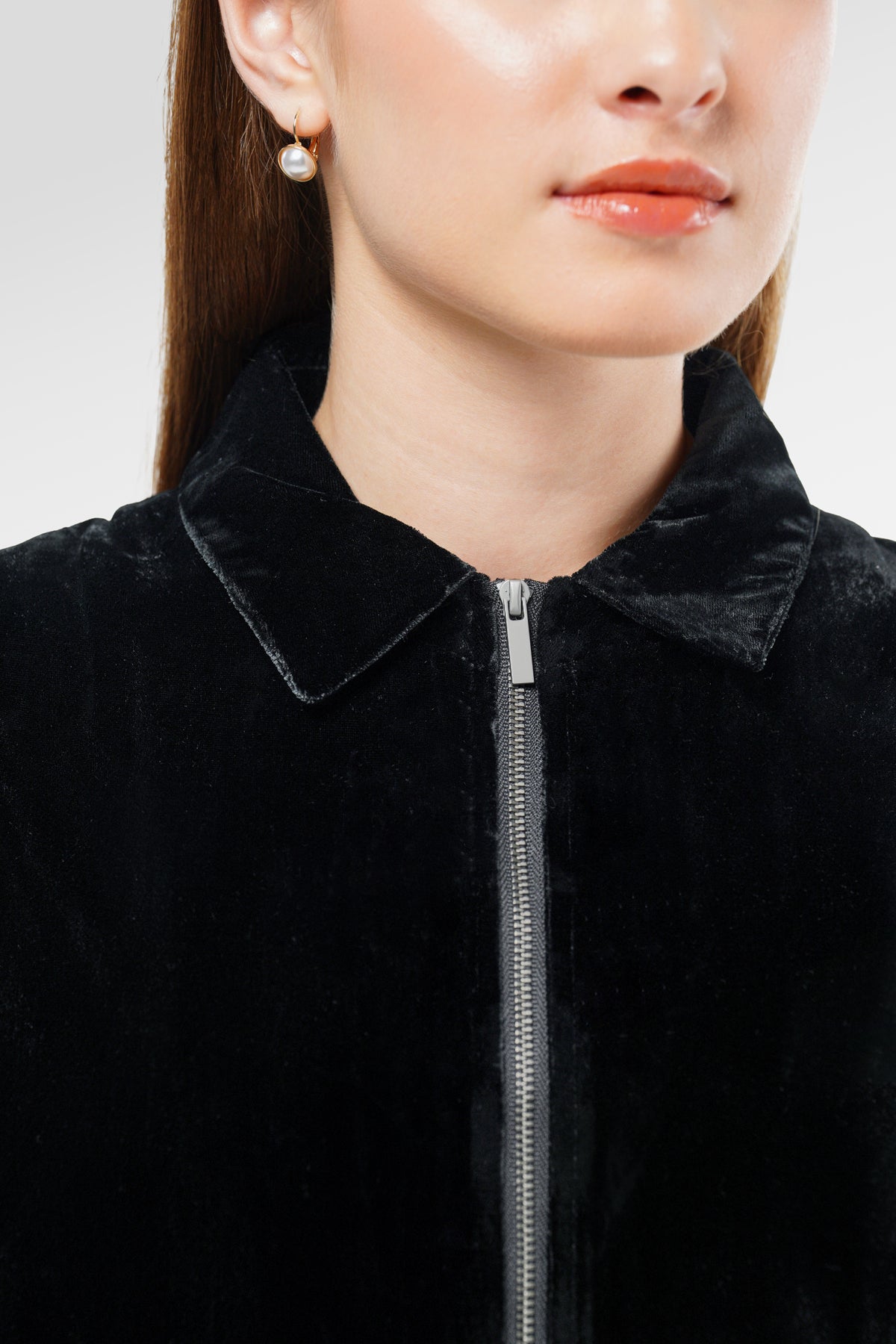 Velvet Zip Up Jacket - Black – Benang Jarum