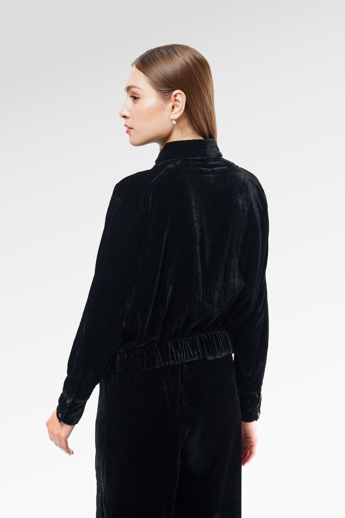Velvet Zip Up Jacket - Black