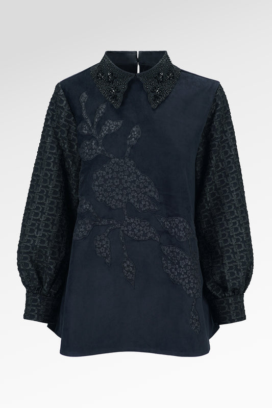 Viana Embroidery Blouse - Black