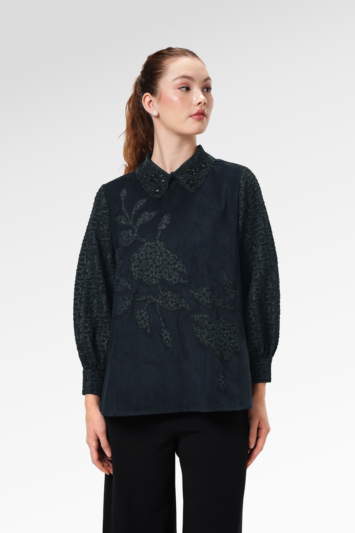 Viana Embroidery Blouse - Black