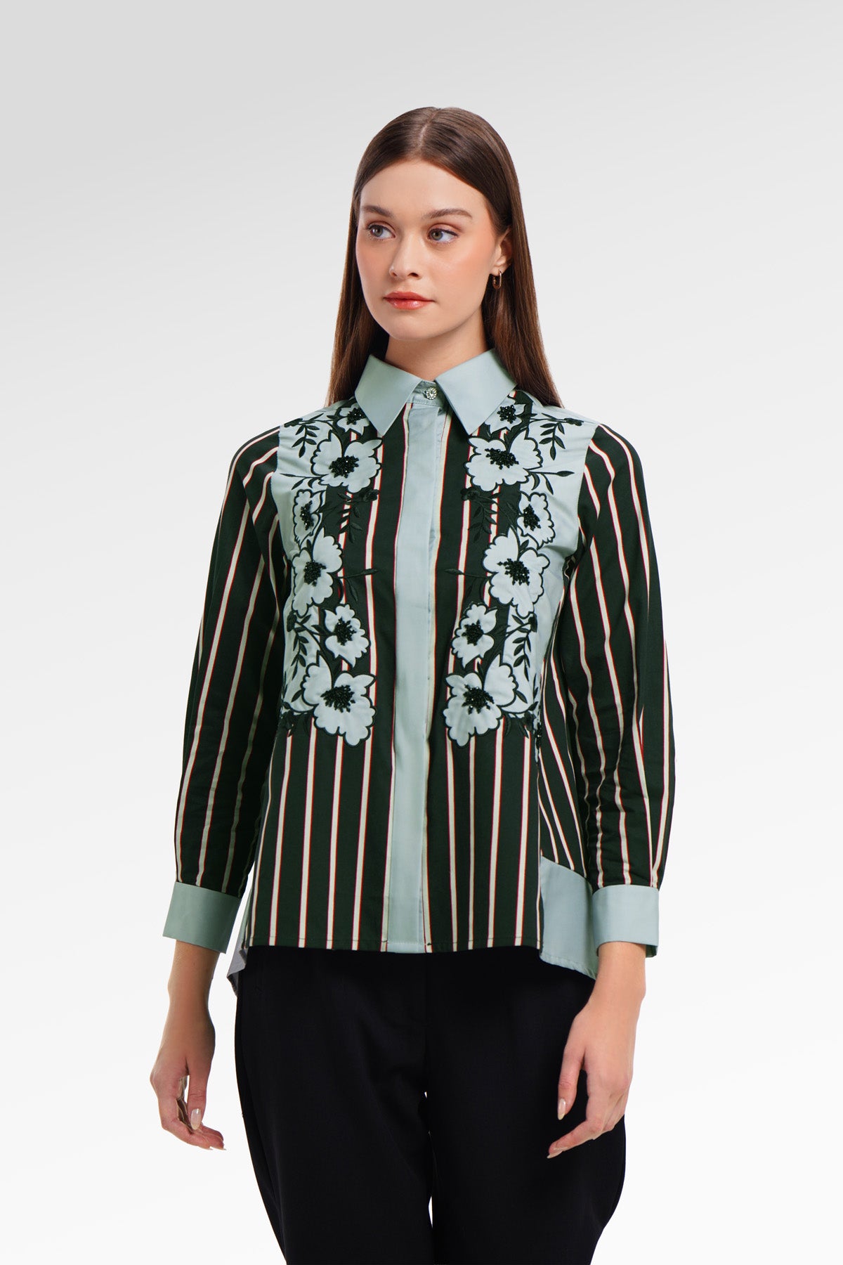 Vienne Embroidery Shirt - Charcoal Sage