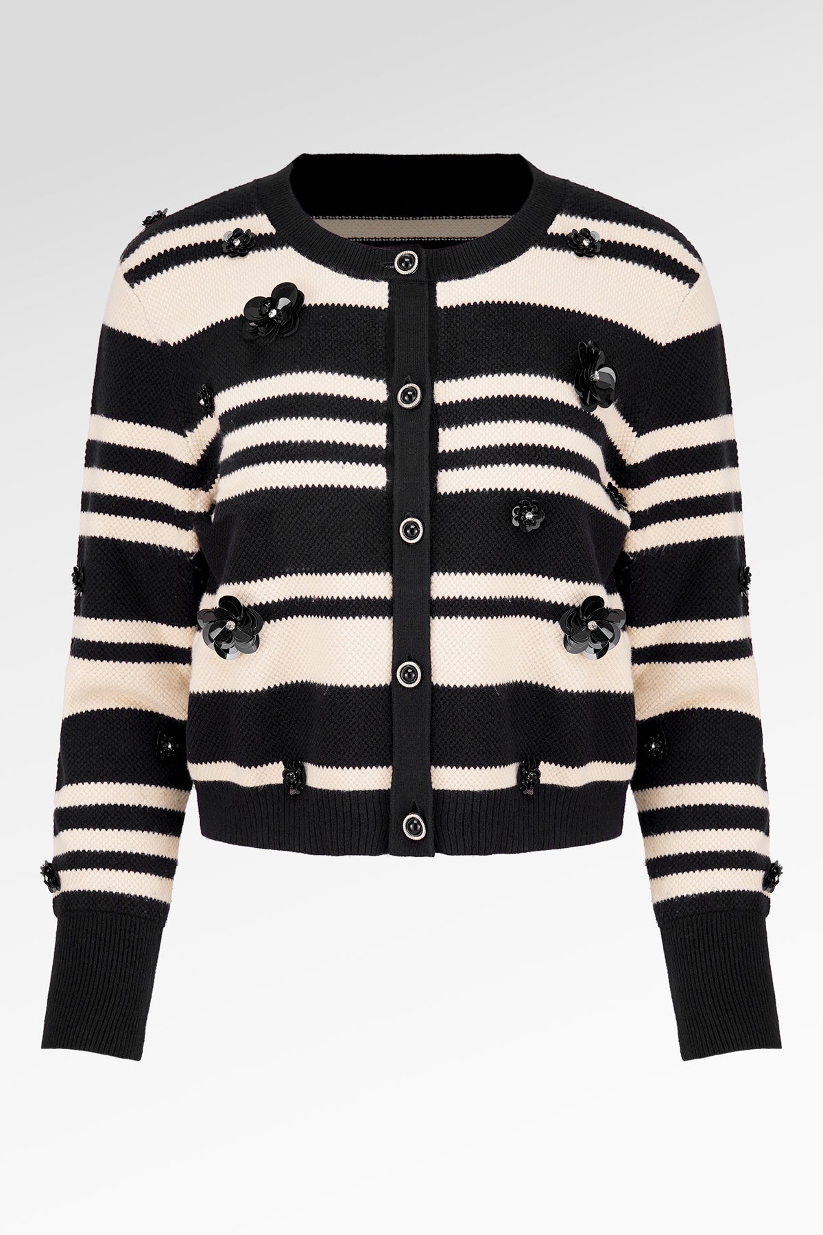 Viona Embellished Cardigan - Black/Ivory