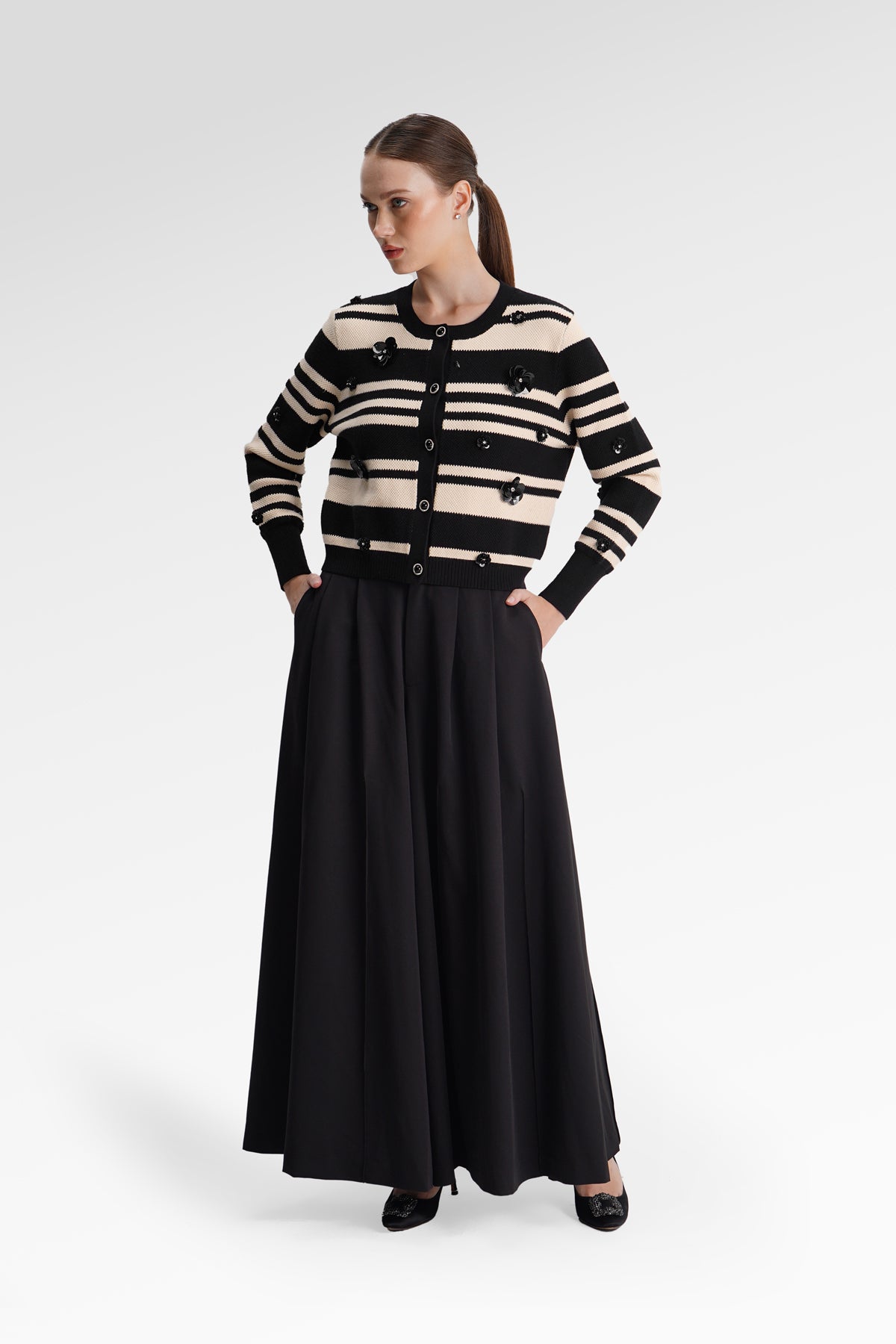 Viona Embellished Cardigan - Black/Ivory