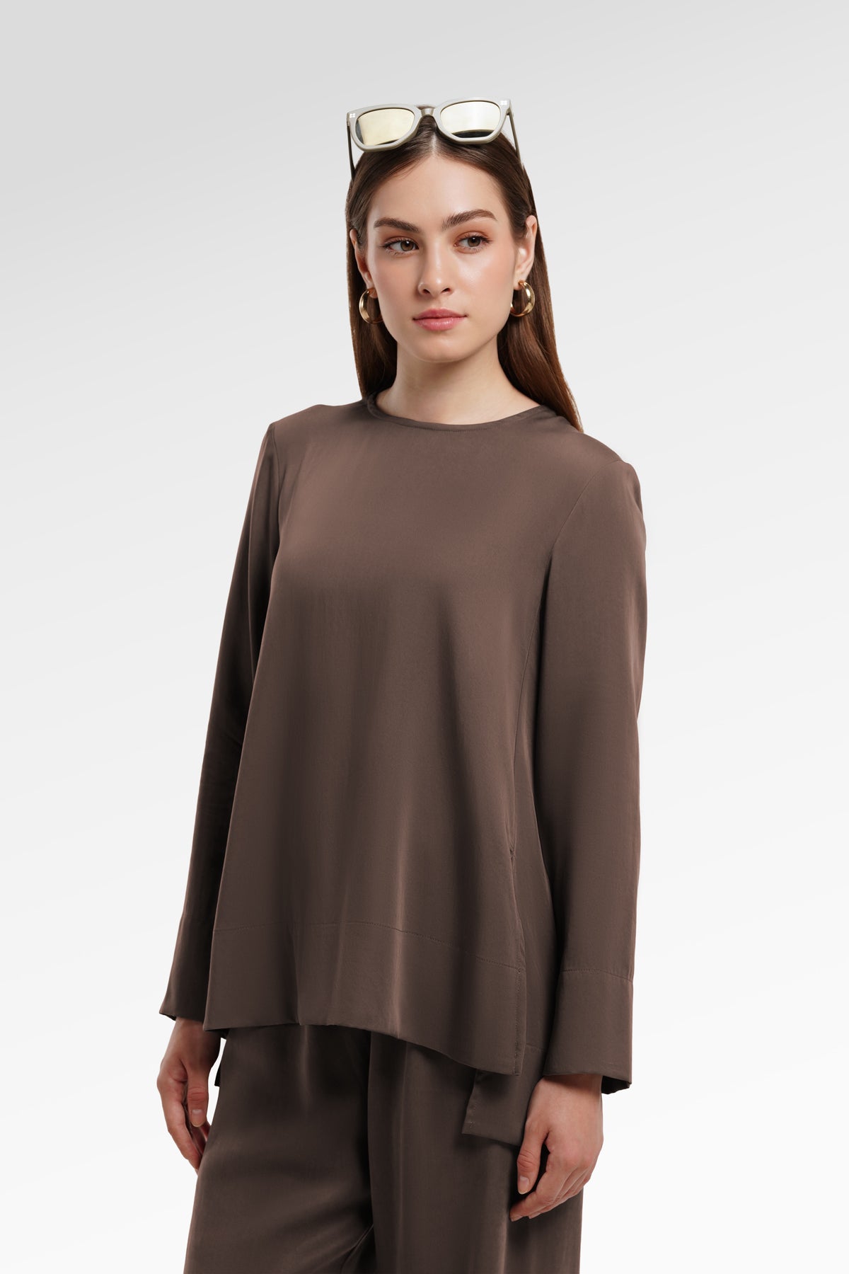 Zea Side Slit Blouse - Dark Taupe