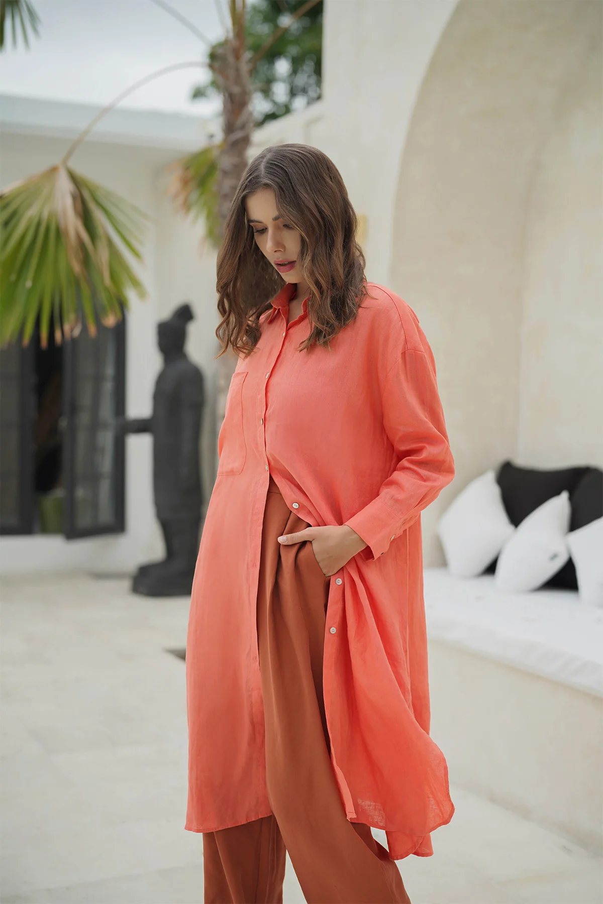 Coral shirt dress cheap