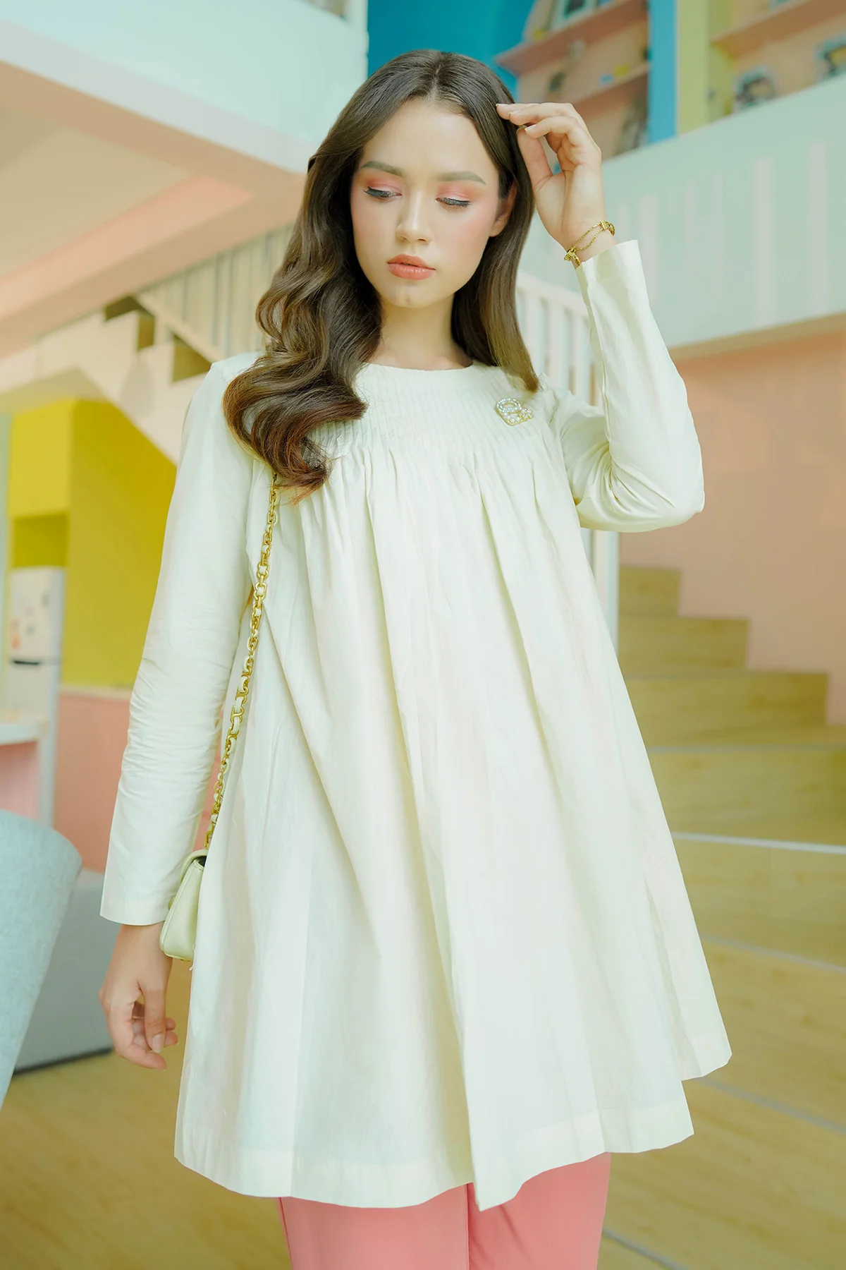 Nollie Pleated Blouse - Cream