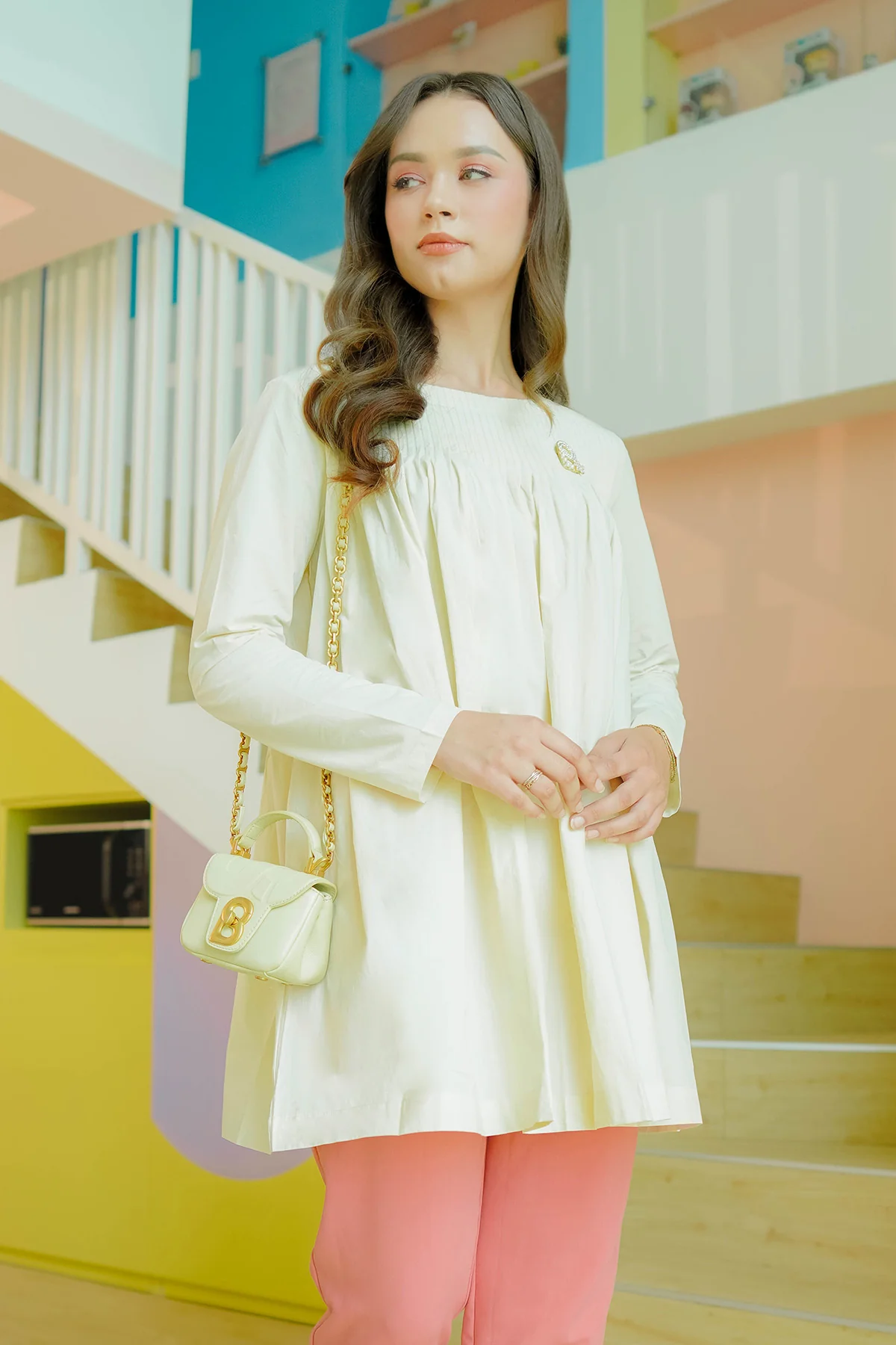 Nollie Pleated Blouse - Cream
