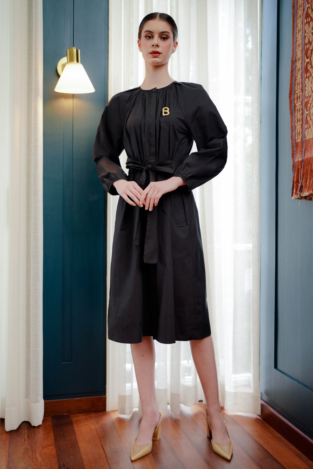 Poplin Midi Dress - Black