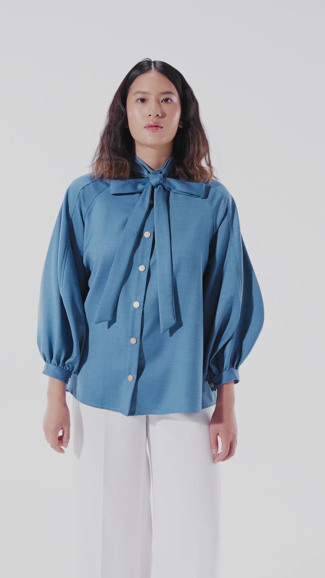Bailee Puffy Shirt - Blue – Benang Jarum