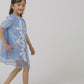 Blooming Eid Kids Organza Dress - Blue Bell