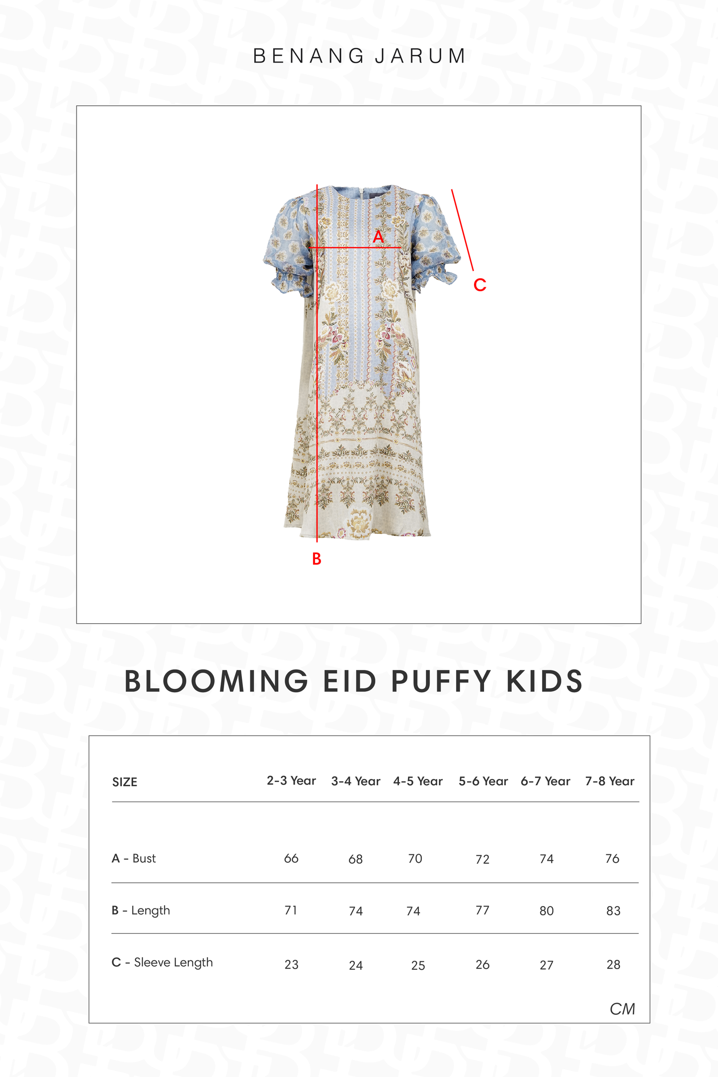 Blooming Eid Puffy Kids Dress - Blue Bell