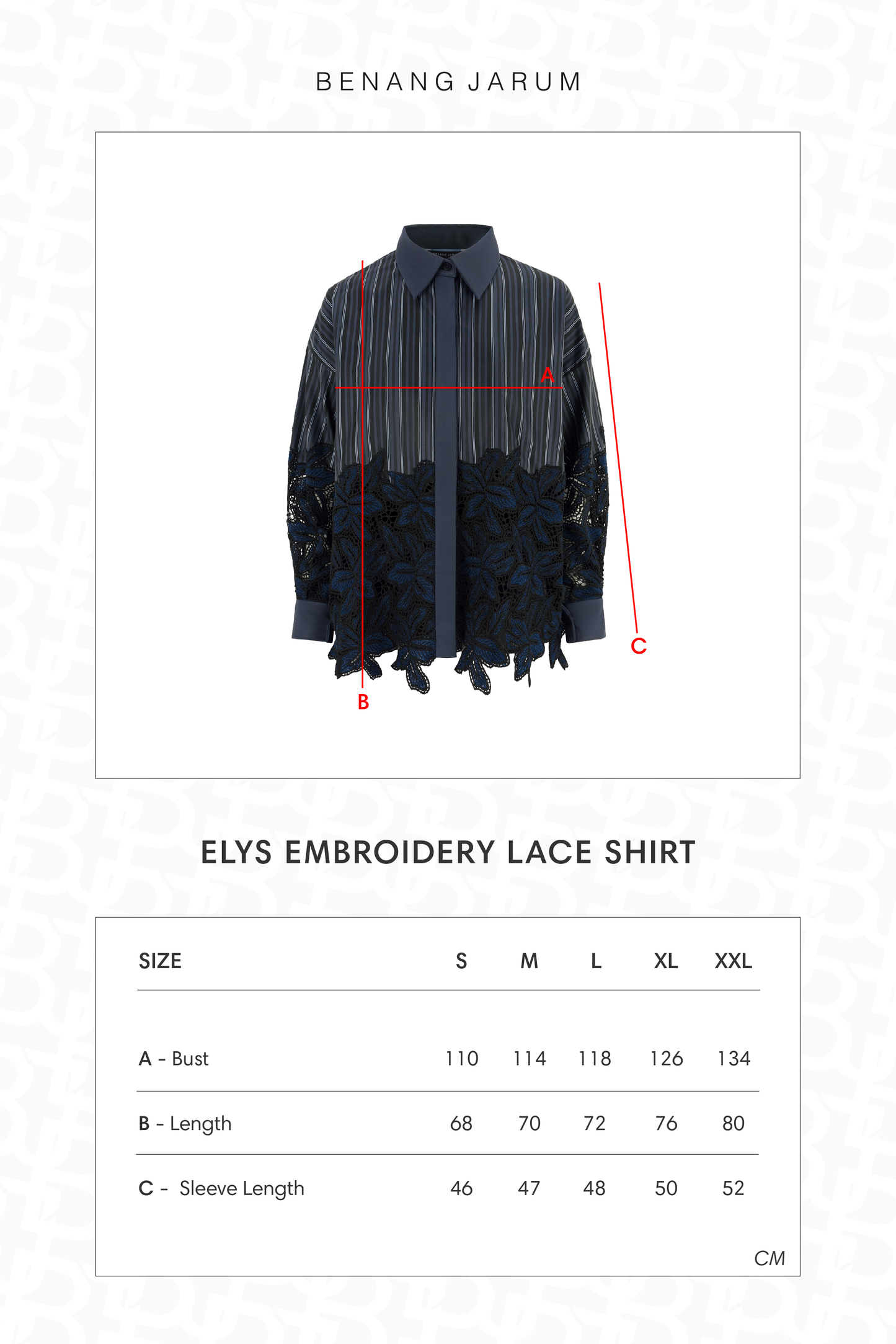Elys Embroidery Lace Shirt - Deep Blue